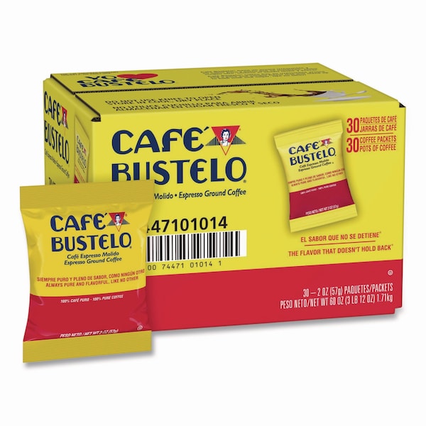 Cafe Bustelo Coffee, Espresso, Fraction Pack, Caffeinated, Espresso Ground, 4.5 lb, 30 PK - 7447101014