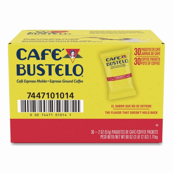 Cafe Bustelo Coffee, Espresso, Fraction Pack, Caffeinated, Espresso Ground, 4.5 lb, 30 PK - 7447101014
