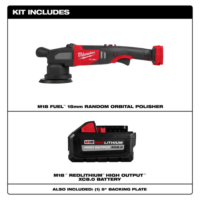 Lustradora Milwaukee M18 FUEL18V Lithium-Ion Brushless inalámbrica de 15MM DA (solo herramienta) con batería HIGH OUTPUT XC de 8.0 Ah - 2684-20-48-11-1880.