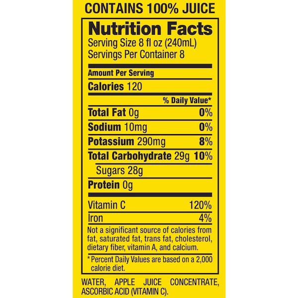 Motts Mott's 100% Natural Apple Juice 64 oz. Plastic Bottle, PK8 - 10002370