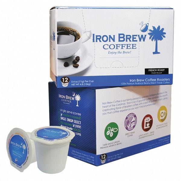 Iron Brew Coffee, French Roast, Pod, Caffeinated, Ground, 4.8 oz, 12 PK - C-1CT-12FRSS
