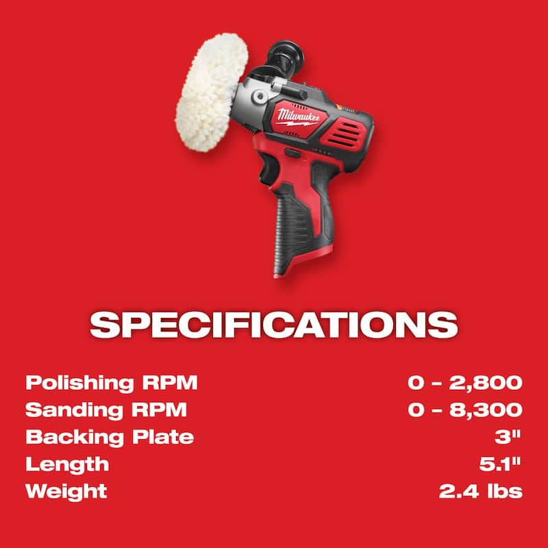 Pulidora / Lijadora inalámbrica de velocidad variable Milwaukee M12 de 12V de iones de litio (solo herramienta) - 2438-20