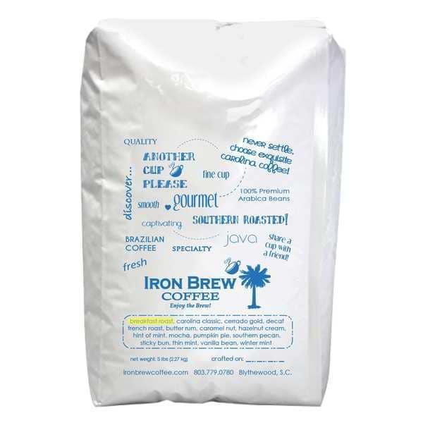 Iron Brew Coffee, Breakfast Roast, Bag, Caffeinated, Ground, 5 lb - C-1CT5BR