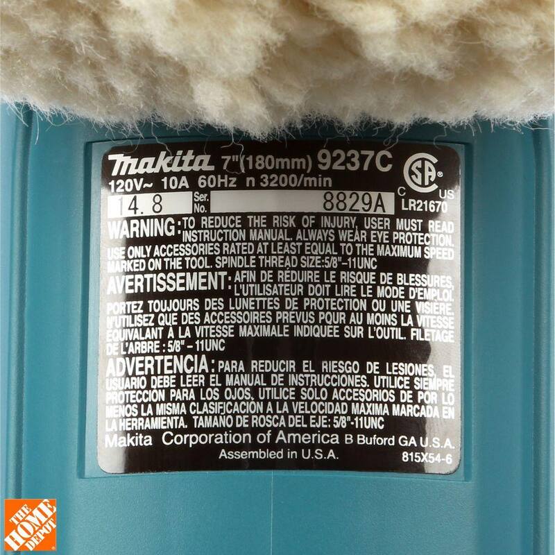 Pulidor de velocidad variable Makita de 10 amperes y 7 pulgadas con asa lateral, bonete de lana y bolsa de contratista de 21 pulgadas - 9237CX3