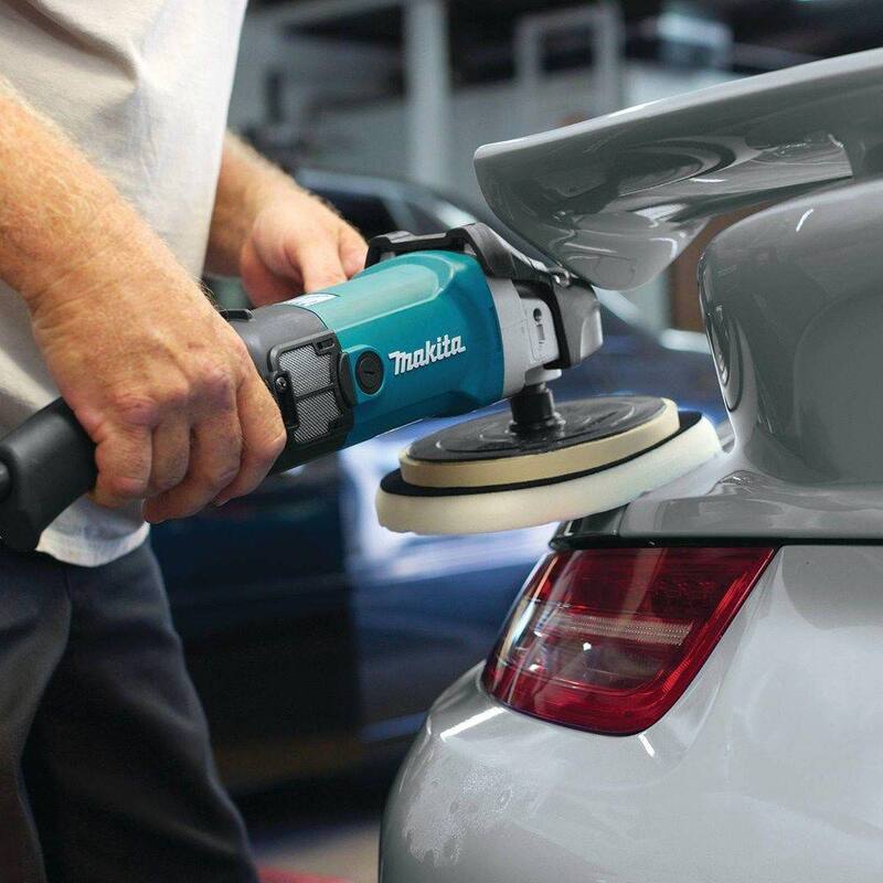 Pulidor de velocidad variable Makita de 10 amperes y 7 pulgadas con asa lateral, bonete de lana y bolsa de contratista de 21 pulgadas - 9237CX3