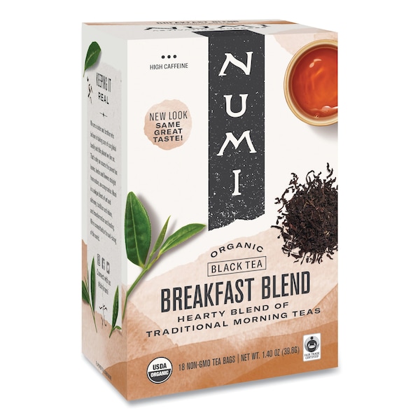 Numi Organic Teas, 1.4oz., Breakfast Blend, PK18, Breakfast Blend, Bag, High, 1.4 oz, 18 PK - 10220