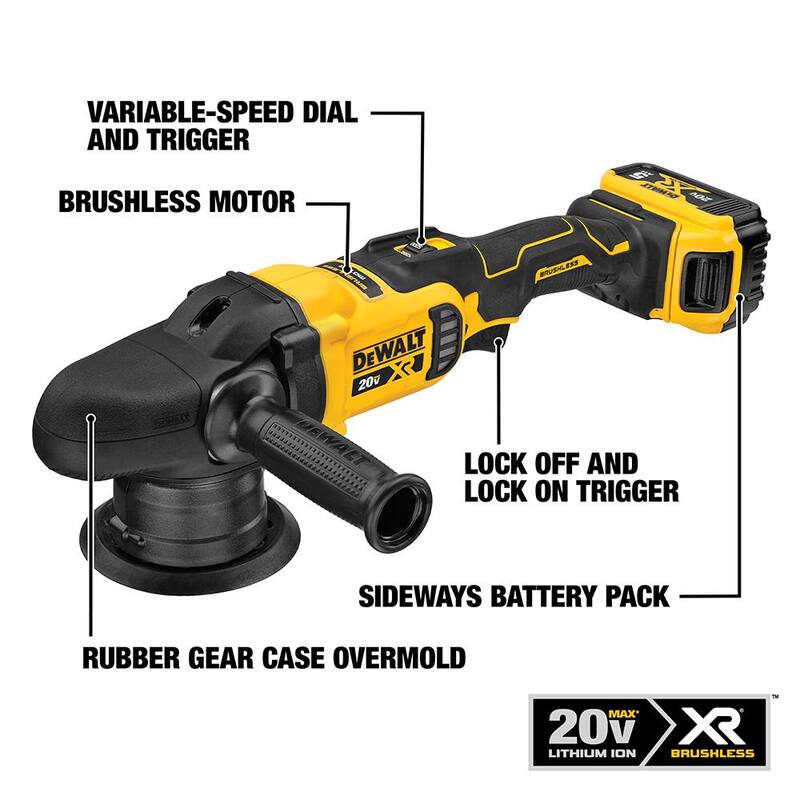 DEWALT 20V MAX XR Pulidora Orbital Aleatoria Inalámbrica sin Escobillas de 5 pulgadas con Velocidad Variable (Herramienta Solamente) - DCM848B