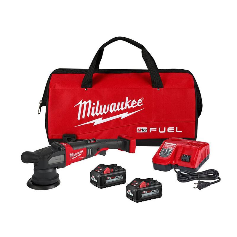 Kit pulidor DA inalámbrico sin escobillas de 15 mm Milwaukee M18 FUEL 18V de ion de litio con (2) baterías M18, cargador y estuche - 2684-22HD