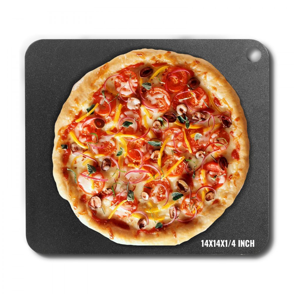 VEVOR Pizza Steel, 14" x 14" x 1/4" Pizza Steel Plate for Oven, Pre-Seasoned Carbon Steel Pizza Baking Stone with 20X Higher Conductivity, Heavy Duty Rustproof Pizza Pan for Outdoor Grill, Indoor Oven - FXPSPSGB1414SMHUVV0