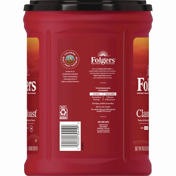 Folgers Classic Roast Ground Coffee, 40.3 oz Canister, 6PK - 2550030419