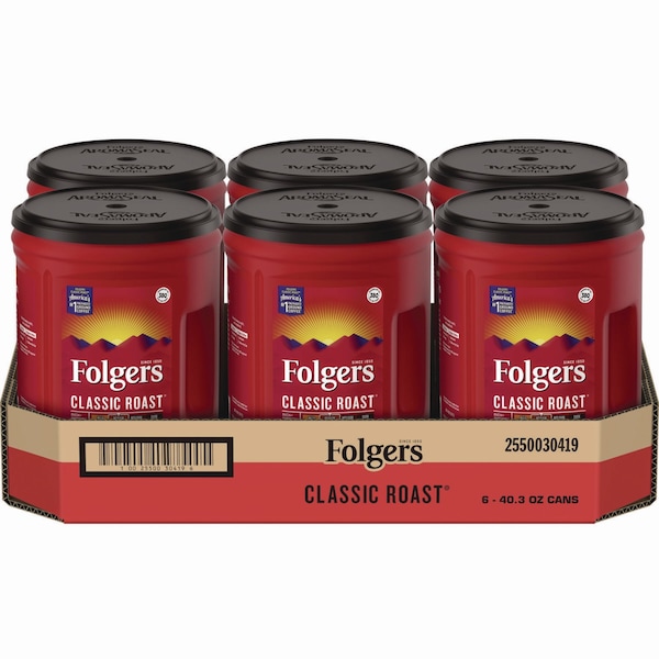 Folgers Classic Roast Ground Coffee, 40.3 oz Canister, 6PK - 2550030419