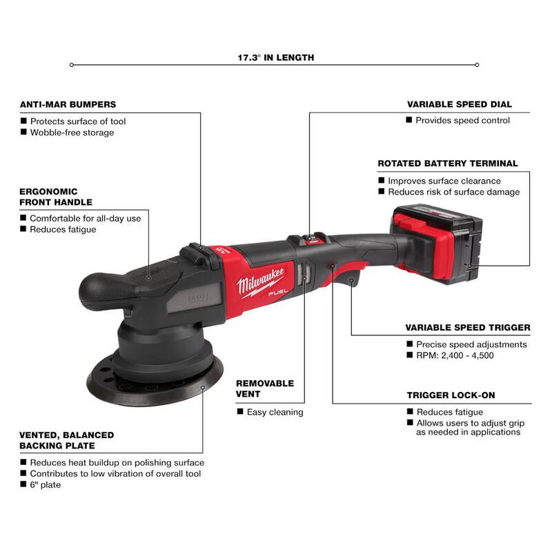 Pulidora inalámbrica Milwaukee M18 FUEL18V de 21 mm con tecnología de iones de litio sin escobillas, incluye kit con (2) baterías M18, cargador y bolsa - 2685-22HD.
