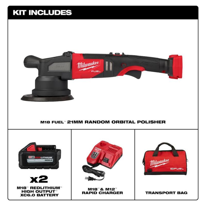 Pulidora inalámbrica Milwaukee M18 FUEL18V de 21 mm con tecnología de iones de litio sin escobillas, incluye kit con (2) baterías M18, cargador y bolsa - 2685-22HD.
