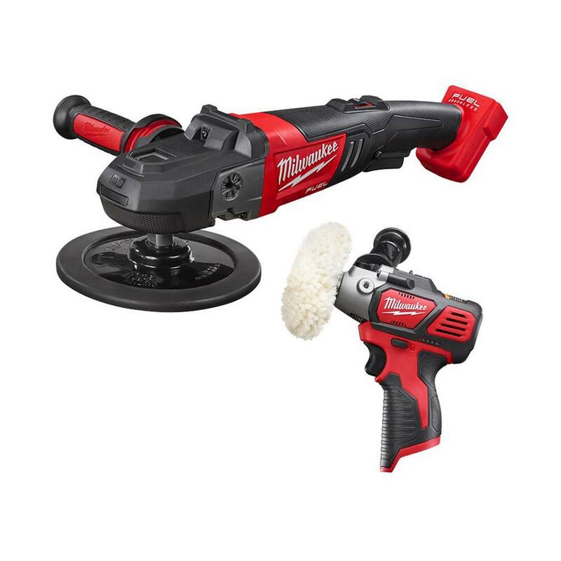 Milwaukee M18 FUEL Pulidor inalámbrico sin escobillas de 18V de litio de 7 pulgadas con velocidad variable y Kit de 2 herramientas - 2738-20-2438-20