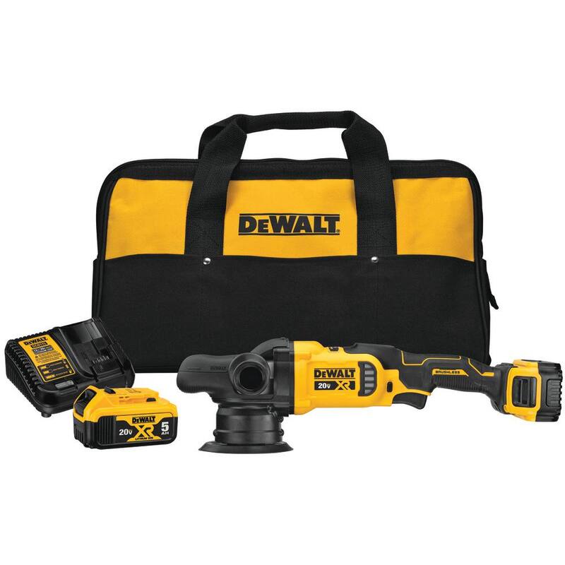 Pulidora orbital aleatoria inalámbrica sin escobillas DEWALT 20V MAX XR de 5 pulgadas con velocidad variable con (2) baterías de 20V 5.0Ah y cargador - DCM848P2