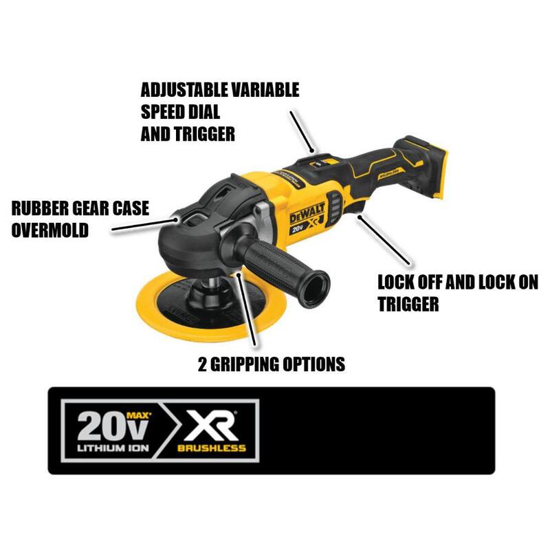 DEWALT 20V MAX XR Pulidora rotativa inalámbrica sin escobillas de 7 pulgadas con velocidad variable (Herramienta solamente) - DCM849B