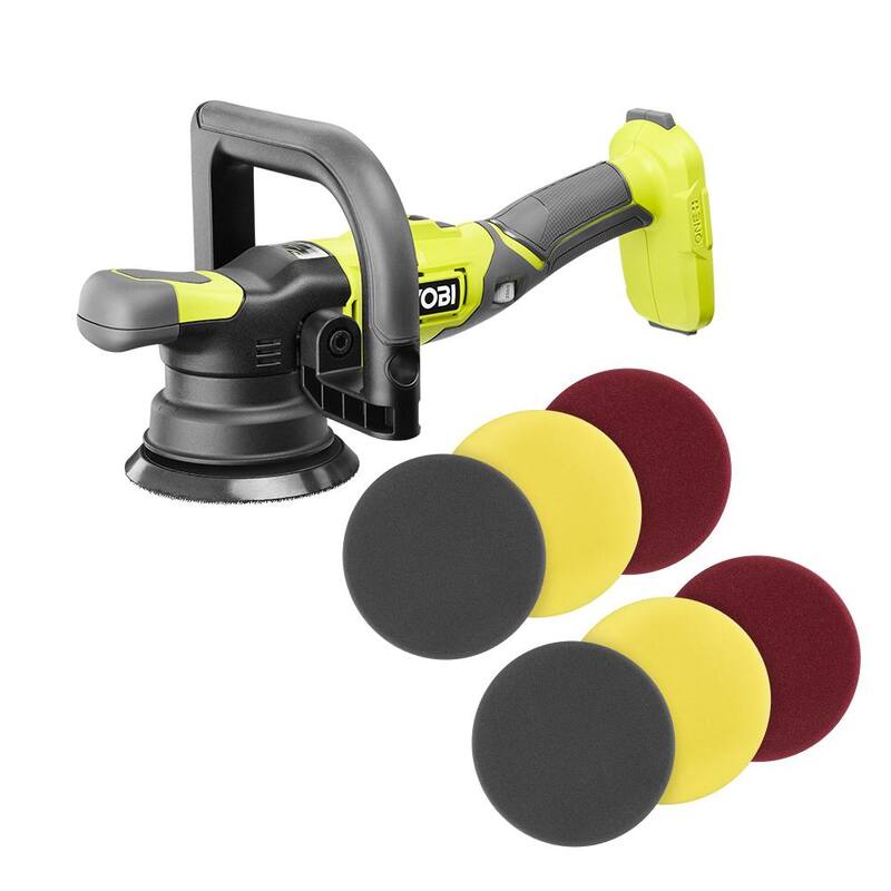 Pulidora dual de acción variable inalámbrica RYOBI ONE+ 18V de 5 pulgadas (Herramienta solamente) con juego de almohadillas de pulido dual de espuma (3 piezas) - PBF100B-A38DA304