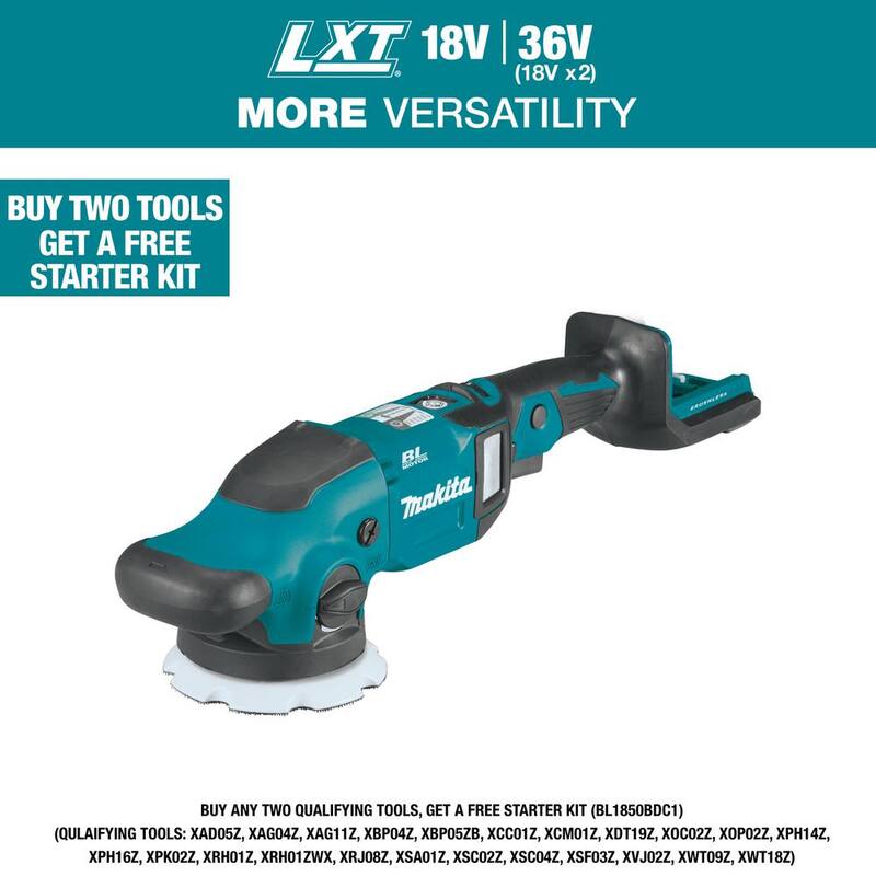 Pulidora orbital aleatoria de doble acción sin escobillas inalámbrica de 5 pulgadas/6 pulgadas de litio-ion LXT de 18V de Makita (herramienta solamente) - XOP02Z