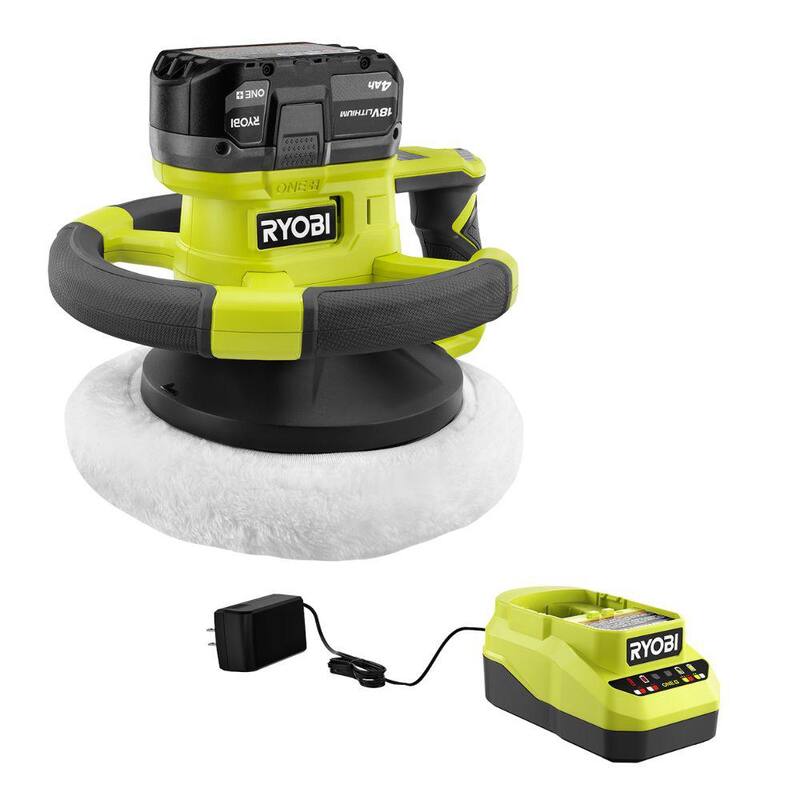 RYOBI ONE+ 18V Pulidora Orbital Aleatoria Inalámbrica de 10 pulgadas con Velocidad Variable, Kit con Batería de 4.0 Ah y Cargador - PCL465K1