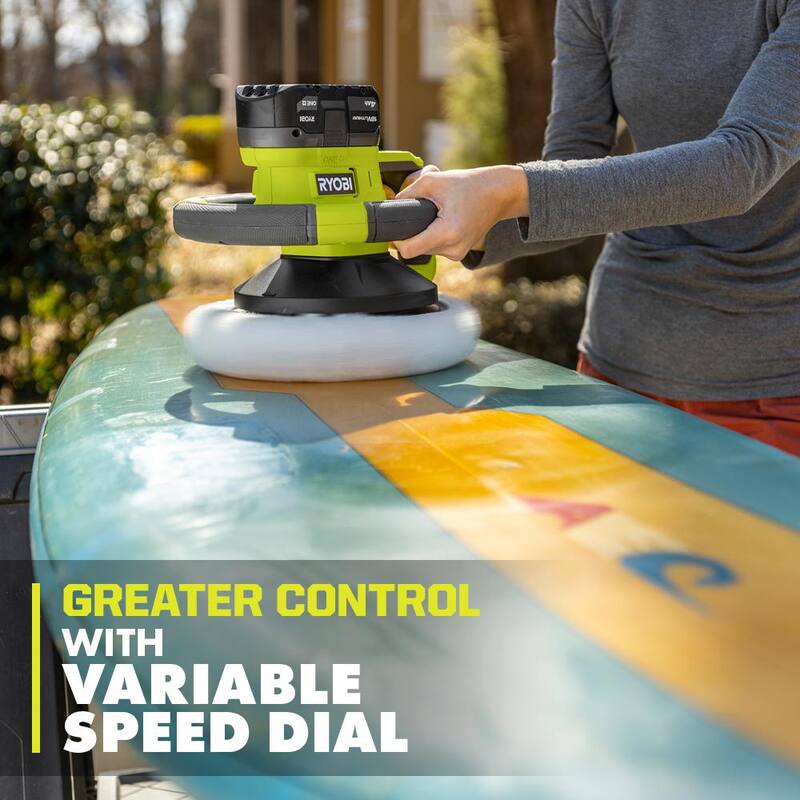RYOBI ONE+ 18V Pulidora Orbital Aleatoria Inalámbrica de 10 pulgadas con Velocidad Variable, Kit con Batería de 4.0 Ah y Cargador - PCL465K1