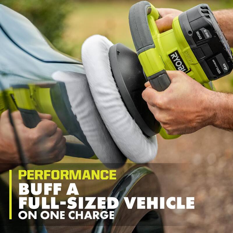 RYOBI ONE+ 18V Pulidora Orbital Aleatoria Inalámbrica de 10 pulgadas con Velocidad Variable, Kit con Batería de 4.0 Ah y Cargador - PCL465K1