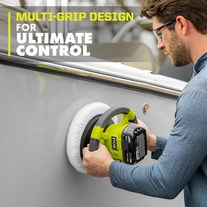 RYOBI ONE+ 18V Pulidora Orbital Aleatoria Inalámbrica de 10 pulgadas con Velocidad Variable, Kit con Batería de 4.0 Ah y Cargador - PCL465K1