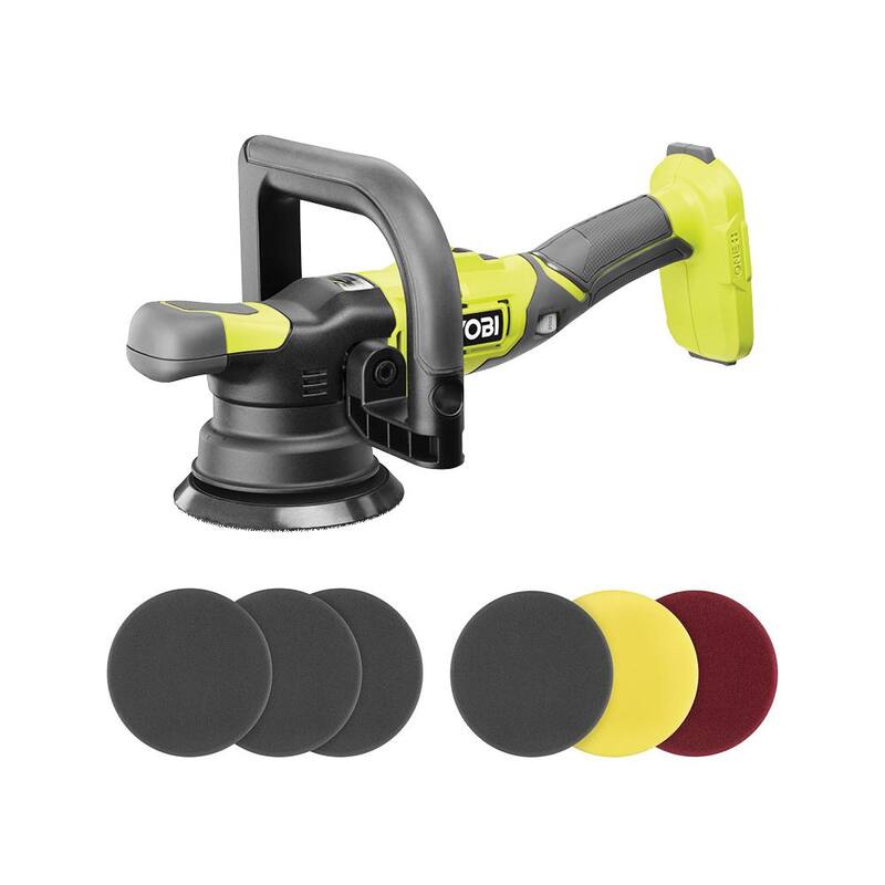 RYOBI ONE+ 18V 5 in. Pulidora de Doble Acción de Velocidad Variable (Herramienta solamente) con set de 3 almohadillas de espuma para pulidora de doble acción - PBF100B-A38DA301