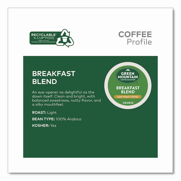 Green Mountain Coffee Breakfast Blend Coffee K-Cups, 0.31 oz, 48PK - 5000378739