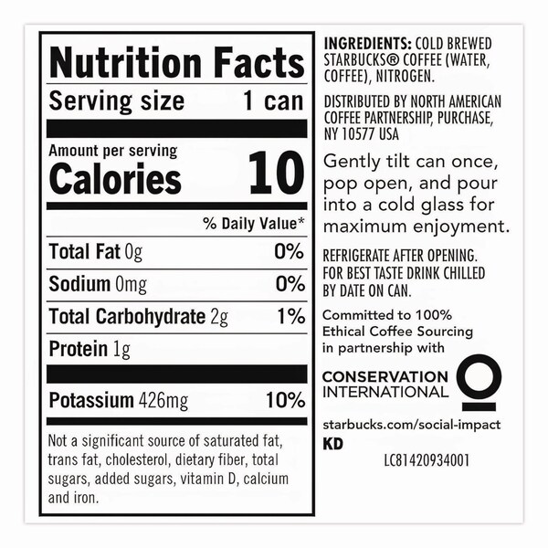 Starbucks Nitro Cold Brew Coffee, Black Unsweetened, 9.6 oz Can, 12PK - PEP19286