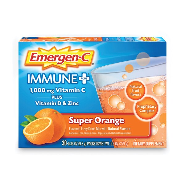 Emergen-C Immune+ Formula, 0.33 oz, Super Orange, 30 Packets - F85898100042T