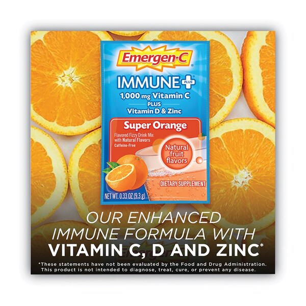 Emergen-C Immune+ Formula, 0.33 oz, Super Orange, 30 Packets - F85898100042T