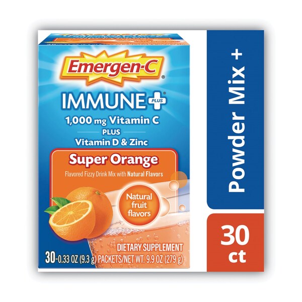 Emergen-C Immune+ Formula, 0.33 oz, Super Orange, 30 Packets - F85898100042T