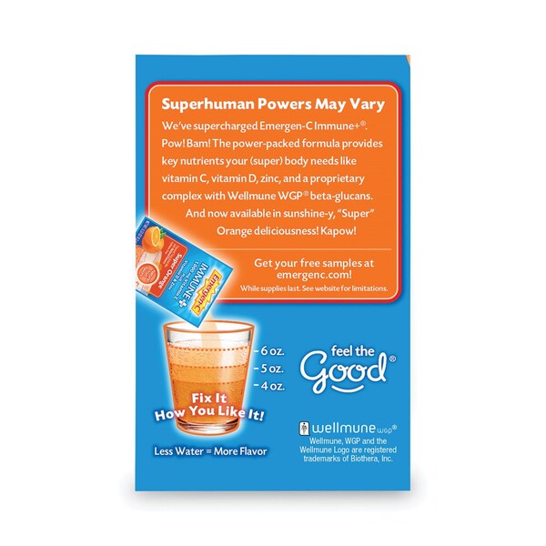 Emergen-C Immune+ Formula, 0.33 oz, Super Orange, 30 Packets - F85898100042T