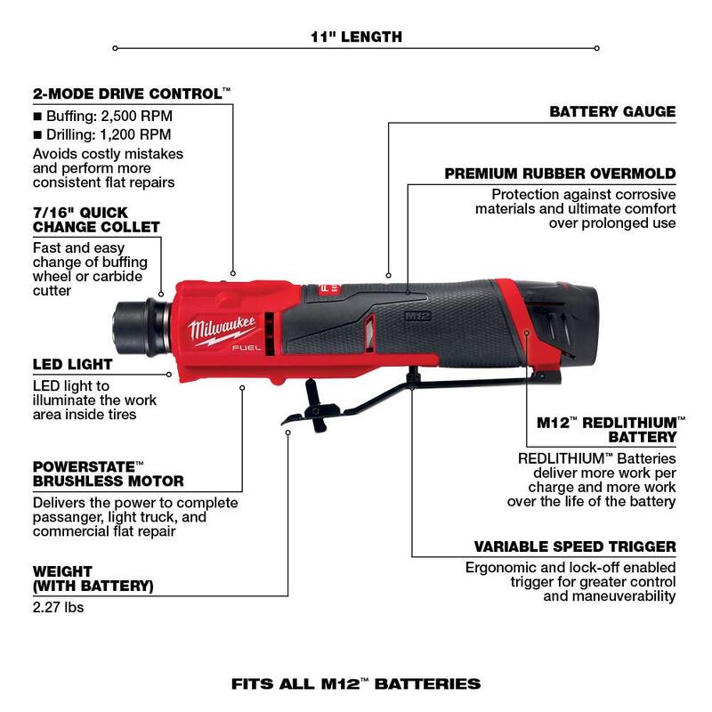 Milwaukee M12 FUEL 12V Lithium-Ion Brushless Low Speed Tire Buffer (Herramienta solamente) - 2409-20