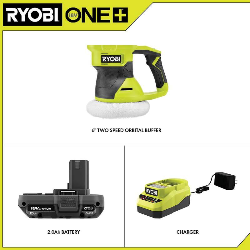 Kit de pulidor inalámbrico de 6 pulgadas y 2 velocidades RYOBI ONE+ 18V con batería de 2.0 Ah y cargador - PCL460K1