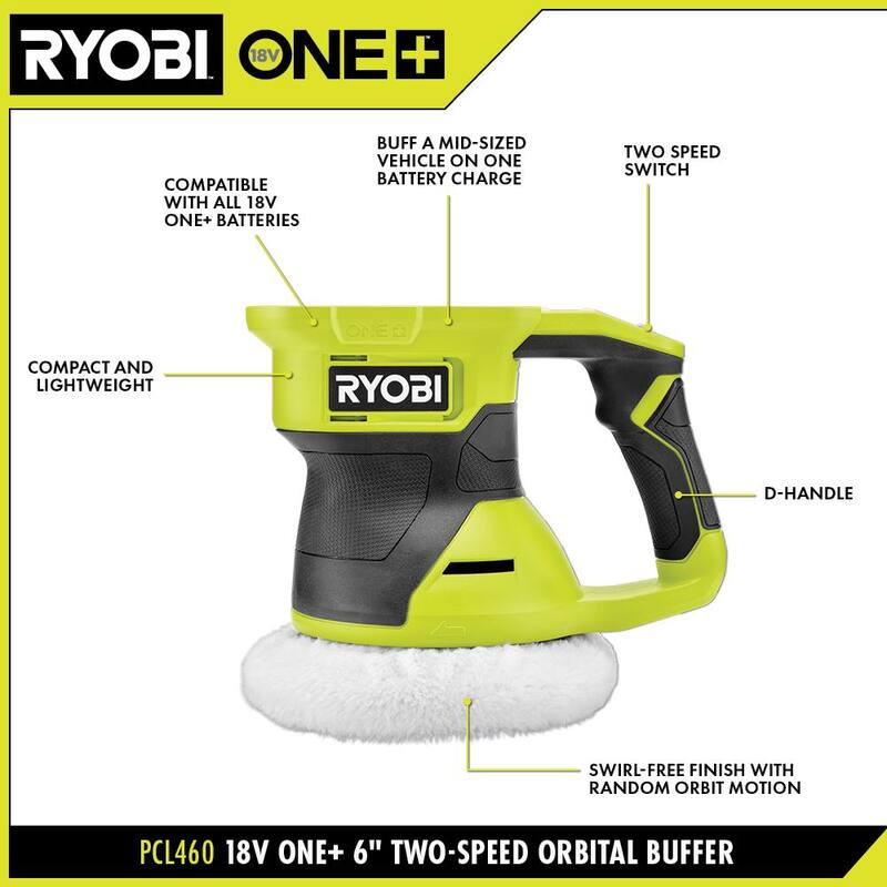 Kit de pulidor inalámbrico de 6 pulgadas y 2 velocidades RYOBI ONE+ 18V con batería de 2.0 Ah y cargador - PCL460K1