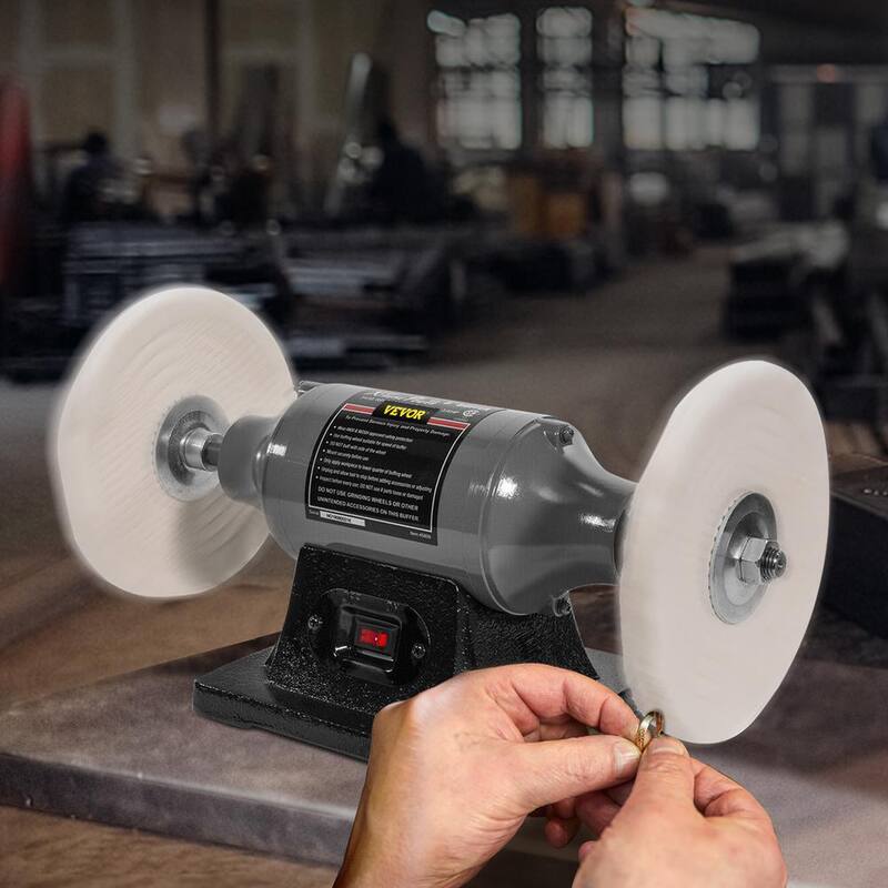 Pulidora de banco con cable VEVOR de 8 pulgadas, 350 watts, 3/4HP, 3600 RPM, torno de banco para pulir joyas de madera, plata, ámbar y metal - YCPGJMC8110VWC39IV1.