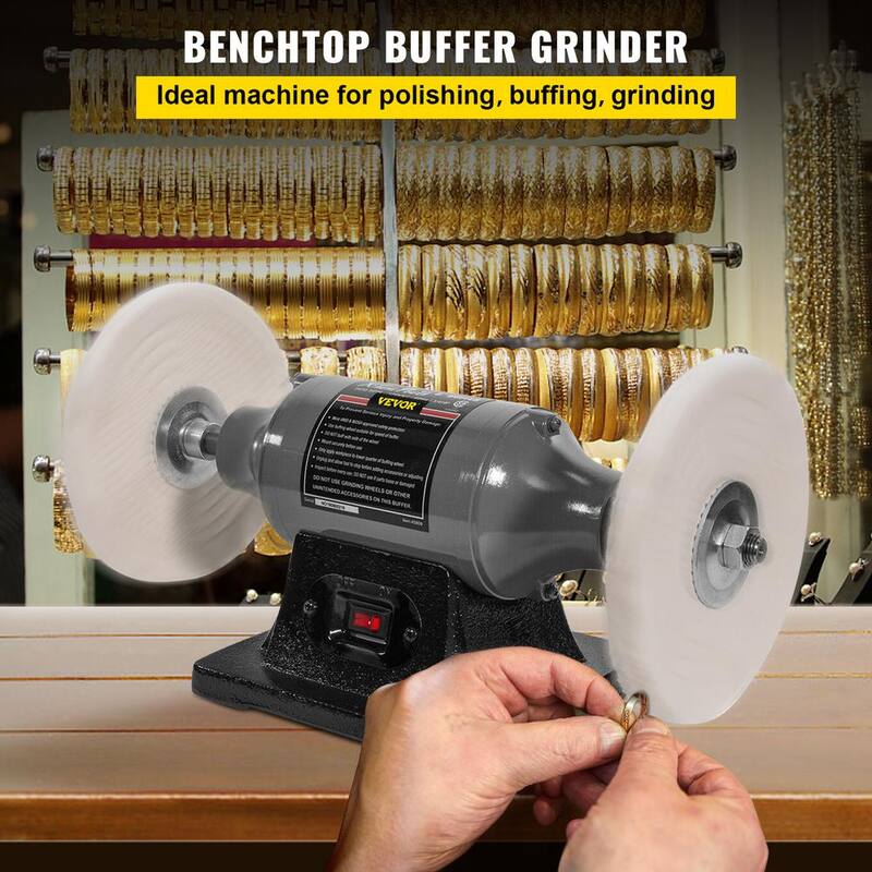 Pulidora de banco con cable VEVOR de 8 pulgadas, 350 watts, 3/4HP, 3600 RPM, torno de banco para pulir joyas de madera, plata, ámbar y metal - YCPGJMC8110VWC39IV1.