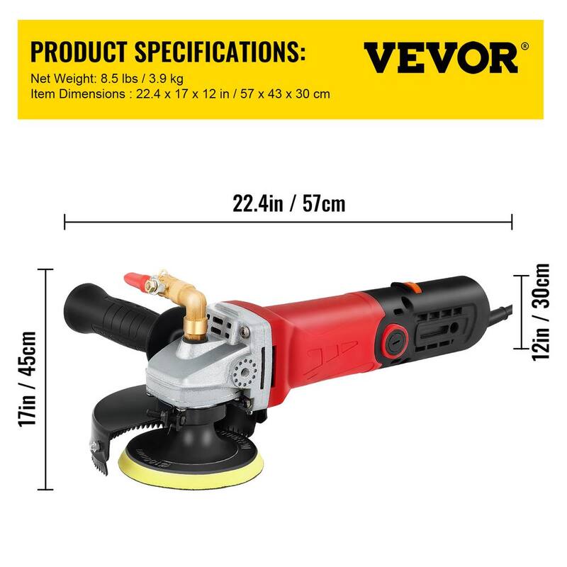 Pulidora/Herramienta Húmeda Nueva VEVOR 7A con Cable de 4 y 5 pulgadas. Amoladora Lijadora Pulidora con Adaptador de 59 pulgadas y Protector de Salpicaduras - SSPGJYPJT110VW7XLV1