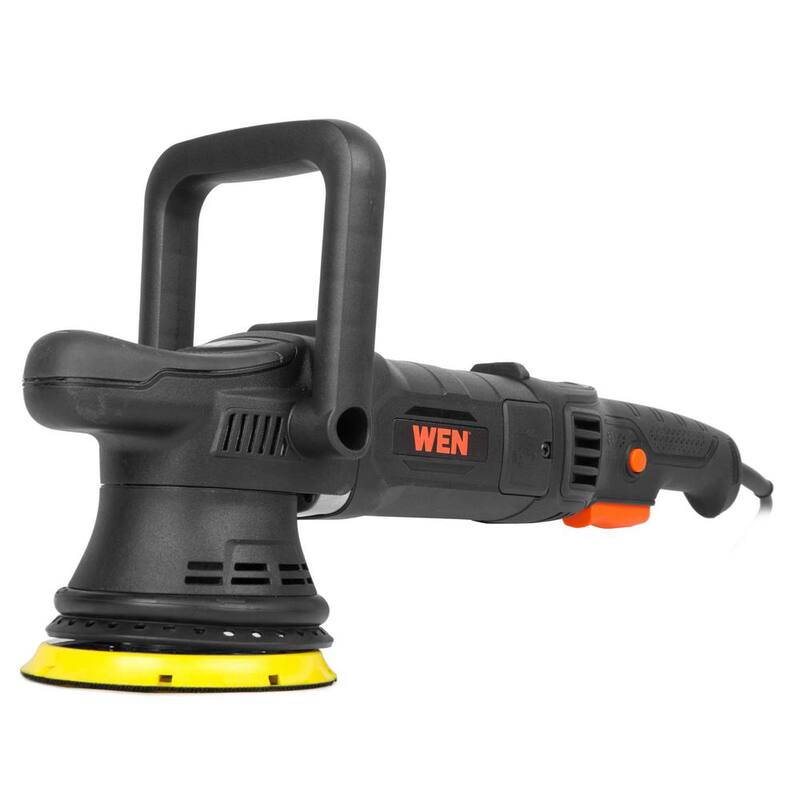 Pulidora de doble acción con cable de 8.3 amperios de WEN, de grado profesional de 5 pulgadas con interruptor de paleta, 15 mm de recorrido y pantalla LED - AA6158