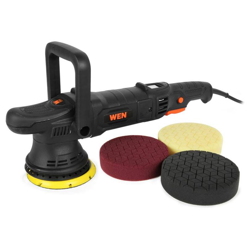 Pulidora de doble acción con cable de 8.3 amperios de WEN, de grado profesional de 5 pulgadas con interruptor de paleta, 15 mm de recorrido y pantalla LED - AA6158