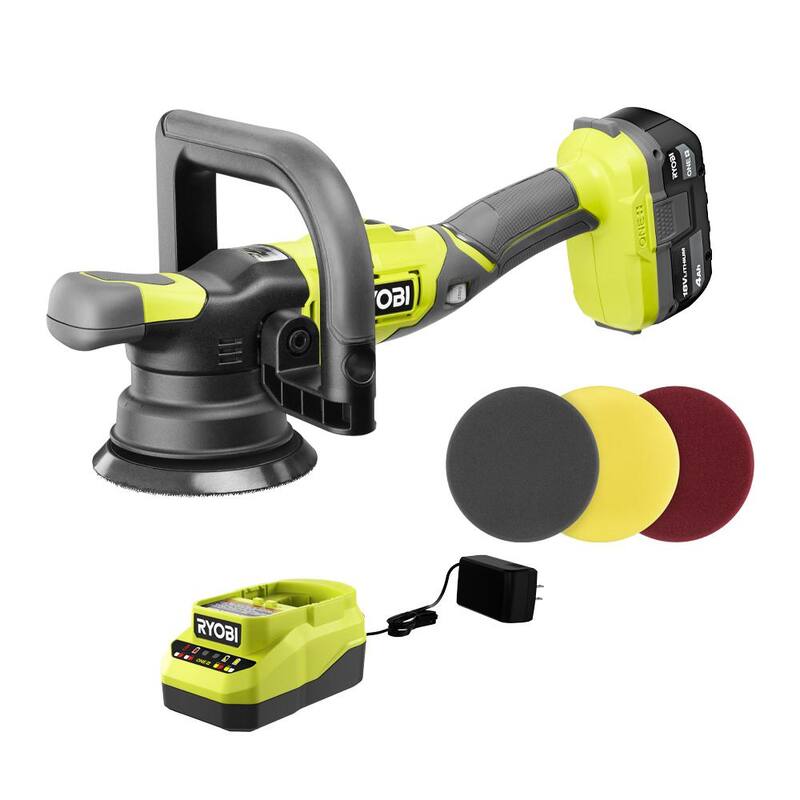 RYOBI ONE+ 18V Pulidora Dual de Acción Variable Inalámbrica de 5 pulgadas con Kit de Batería de 4.0 Ah y Cargador de 18V - PBF100K