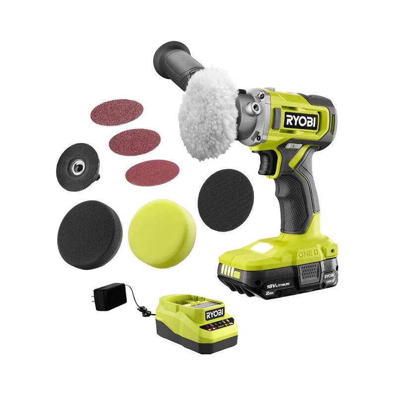 Kit de pulidor/lija inalámbrico RYOBI ONE+ 18V de velocidad variable de 3 pulgadas con batería de 2.0 Ah y cargador - PBF102KN