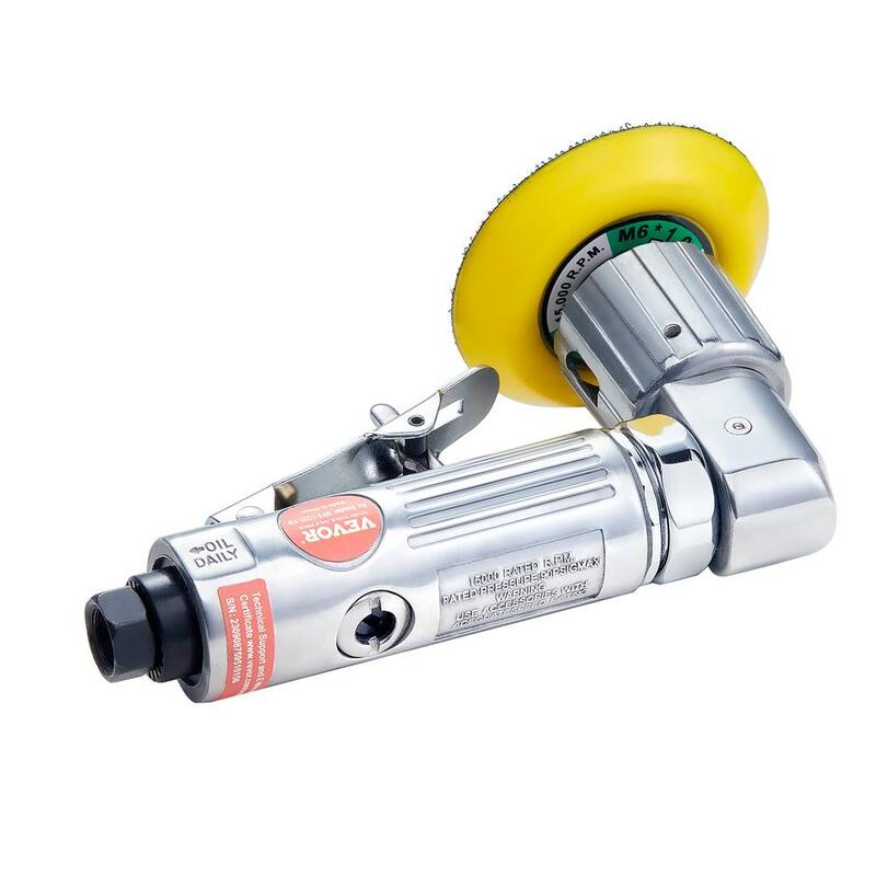 Pulidora neumática VEVOR a 15000 RPM para trabajo en carrocería de automóviles. Pulidora mini orbital aleatoria con 58 piezas en kit de pulidora neumática.