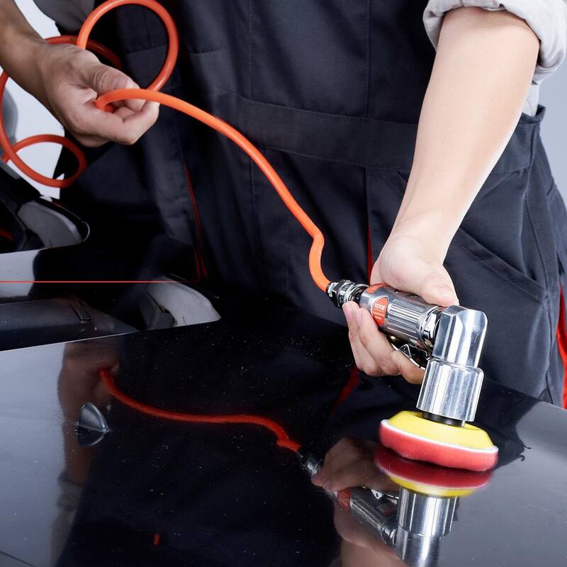 Pulidora neumática VEVOR a 15000 RPM para trabajo en carrocería de automóviles. Pulidora mini orbital aleatoria con 58 piezas en kit de pulidora neumática.