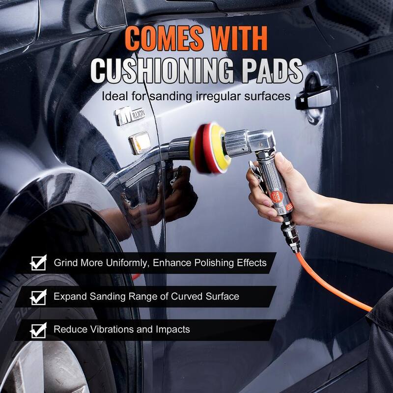Pulidora neumática VEVOR a 15000 RPM para trabajo en carrocería de automóviles. Pulidora mini orbital aleatoria con 58 piezas en kit de pulidora neumática.