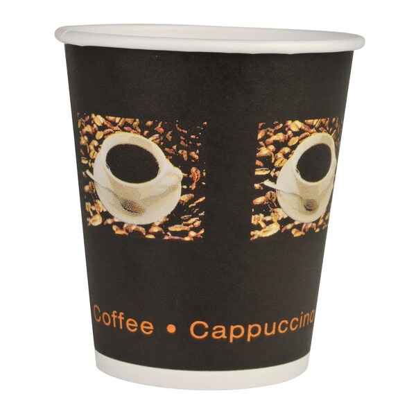 Abena Cups, Hot - For Coffee, 8 Ounce, Coffee Beans & Cup Illustration, 3.5" Height, Black, PE/Paper - 131623