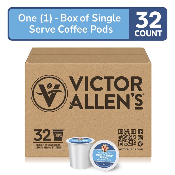 Victor Allen Donut Shop Blend, Medium Roast, Single Serve Coffee Pods for K-Cup Brewers, 32PK - FG018405