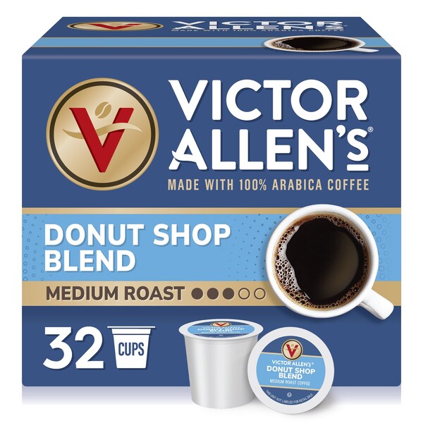 Victor Allen Donut Shop Blend, Medium Roast, Single Serve Coffee Pods for K-Cup Brewers, 32PK - FG018405