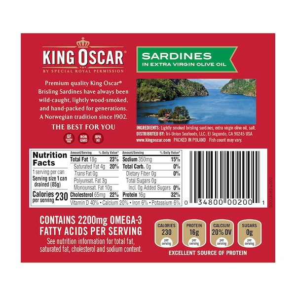 King Oscar King Oscar Sardines 2-Layer In Extra Virgin Olive Oil 3.75 oz., PK12 - 00034800600023